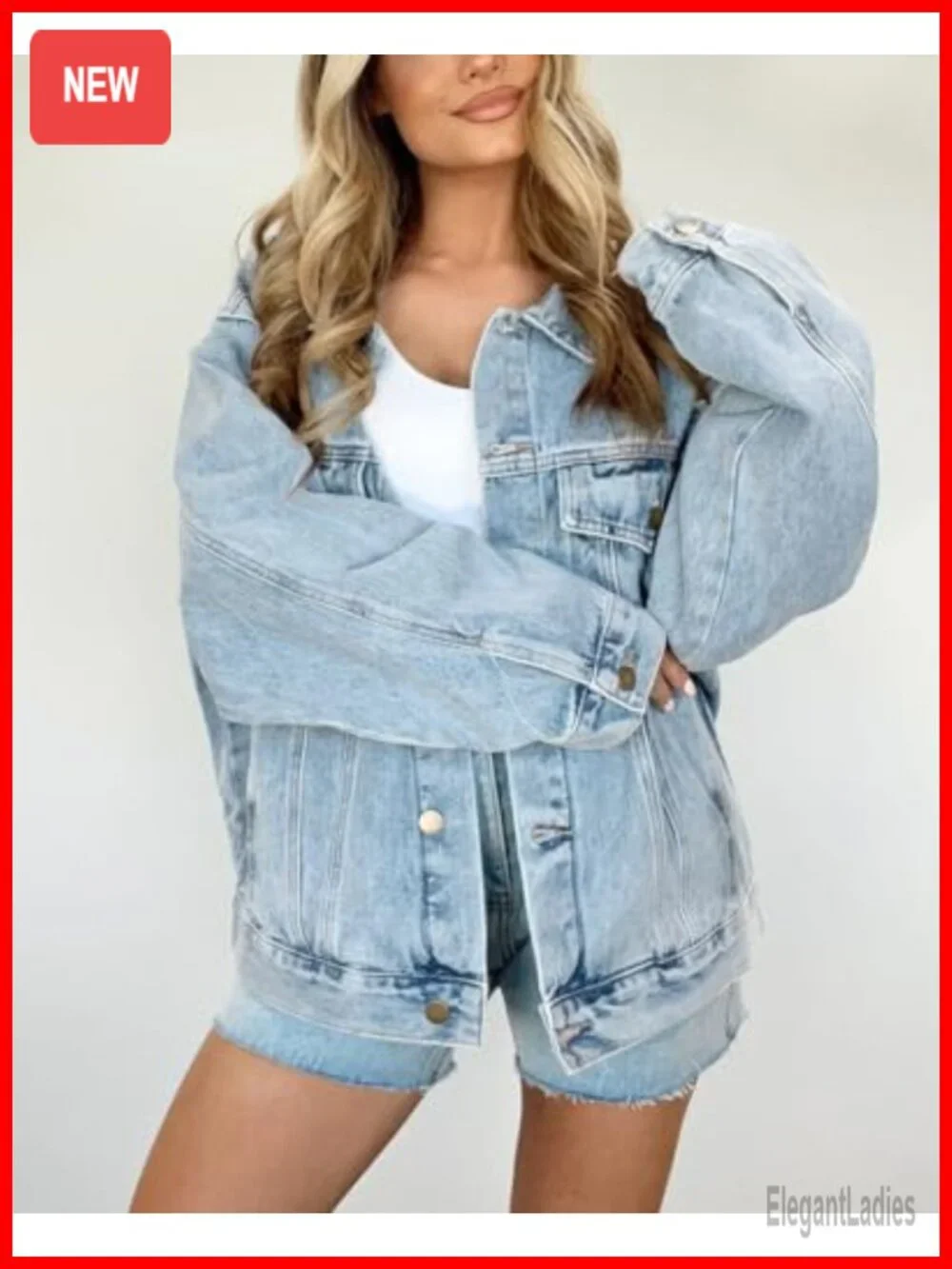 Oversized Long Denim Jacket Women Shacket Trucker Button Down